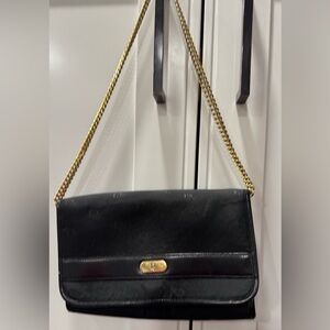 Christian Dior Chain Shoulder Bag Canvas Black Gold See Description
